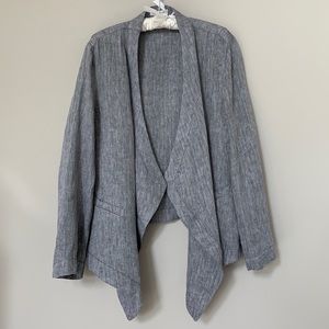 100% linen Coldwater Creek herringbone waterfall jacket long sleeves pockets L